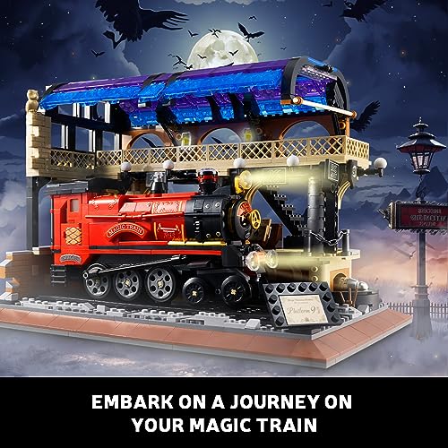 Sillbird Juego de construcción de mini bloques de estación de tren mágico, proyectos STEM de modelo de tren retro para niños de 8 a 12, regalos creativos para adultos y niños y niñas de 8, 9, 10, 11,