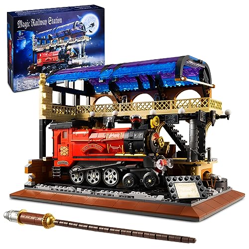 Sillbird Juego de construcción de mini bloques de estación de tren mágico, proyectos STEM de modelo de tren retro para niños de 8 a 12, regalos creativos para adultos y niños y niñas de 8, 9, 10, 11,