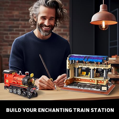 Sillbird Juego de construcción de mini bloques de estación de tren mágico, proyectos STEM de modelo de tren retro para niños de 8 a 12, regalos creativos para adultos y niños y niñas de 8, 9, 10, 11,