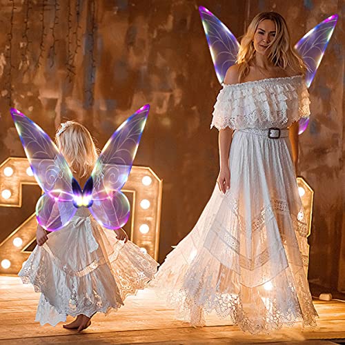 Silom Alas de mariposa con luces LED para adultos, niñas y mujeres, alas de ángel brillantes para adultos y niños, disfraz de Halloween, cosplay, alas de ángel, para niños (coloridas)