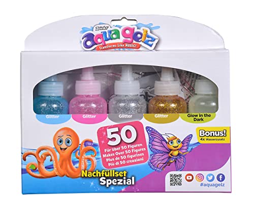 SIMBA 106322455026 Aqua Gelz - Juego de figuras 3D caseras con efecto, juego creativo, 5 gel de 100 ml cada uno, 4 aditivos de agua, a partir de 8 años