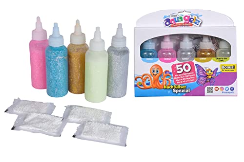 SIMBA 106322455026 Aqua Gelz - Juego de figuras 3D caseras con efecto, juego creativo, 5 gel de 100 ml cada uno, 4 aditivos de agua, a partir de 8 años