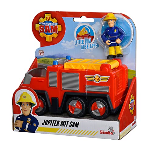 Simba 109252505 - Bombero Sam Júpiter, versión Infantil, con Figura de 7 cm, Coche de Juguete de 17 cm, Coche de Bombero, a Partir de 3 años