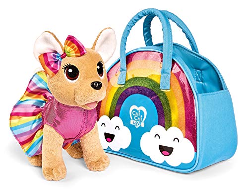 Simba Chichi Love Rainbow 105893438 - ChiChiChi Love Rainbow Perro de Peluche con Bonito Traje de Arco Iris con Bolsa a Juego, 20 cm, a Partir de 3 años