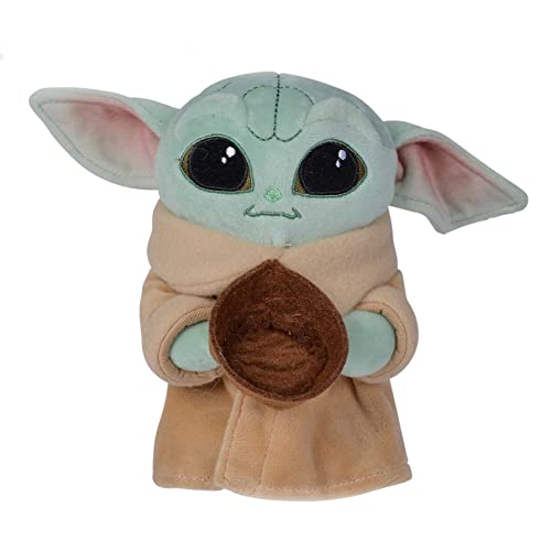 Simba Toys - Peluche Disney Baby Yoda de la Serie The Mandalorian de Star Wars, Incluye 3 Accesorios de Envío Aleatorio, Rana, Pelota o Cuenco de Sopa, 100% Original, Para todas las Edades - 17 cm