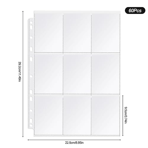 SIMDAO 60Pcs Sammelkarten Hüllen Doppelseitiger, 1080 Pockets Karten Sleeves Transparent, K-Pop Fotokartenhüllen mit 9 Durchsichttaschen Fotokartenhüllen für Fotos, Pokemon Sammelalbum