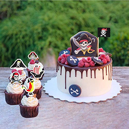 Simon Lee Woodham 48 piezas Toppers de Pastel Pirata, Toppers Decoraciones de Pastel de Pirata, Cumpleaños de Niños, Halloween, Decoraciones de Foto y Accesorios, Decoración de Fiesta