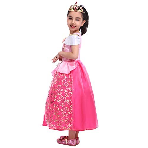 Sincere Party Vestido de princesa Aurora Bella Durmiente para niñas con tiara, vestido elegante de princesa rosa 3-4 años