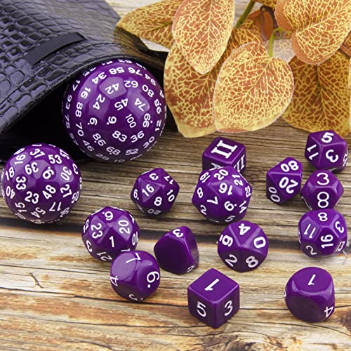 SIQUK 15 Piezas Dados Poliedricos D3-D100 Dados de rol Juego de Dados Poliedricos para DND RPG, Violeta y Blanco