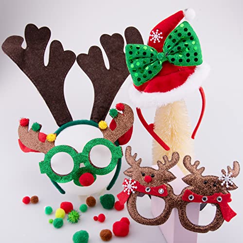 SIQUK 6 Piezas Diadema de Navidad y 6 Piezas Marcos de Gafas de Navidad Diadema Navideña Monturas de Gafas Navideñas para Decoración de Fiesta Navidad