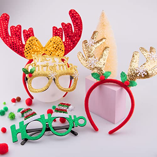 SIQUK 8 Piezas Diadema Navideña y 8 Piezas Navidad Marcos de Gafas Diadema de Navidad Monturas de Gafas Navideñas para Decoración de Fiesta Navidad