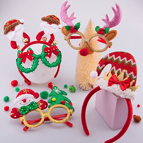 SIQUK 8 Piezas Diadema Navideña y 8 Piezas Navidad Marcos de Gafas Diadema de Navidad Monturas de Gafas Navideñas para Decoración de Fiesta Navidad