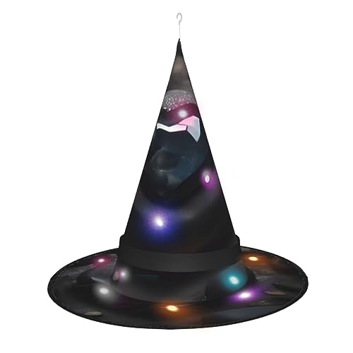 Siulas Sombrero de bruja de piedra de amor misterioso para disfraz de Halloween, perfecto para juegos de rol y decoración de fiestas, sombrero de bruja negro