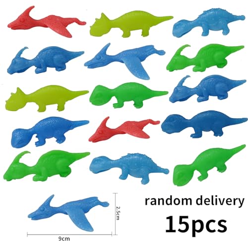 SIXSSSM 15 Piezas Mini Figuras De Dinosaurios Tirachinas,Mini Figuras De Dinosaurios De Goma,Dinosaurio Tirachinas De Dedos,Juguetes Dedos Dinosaurio Tirachinas,para Niños y Adultos.(Random Color)