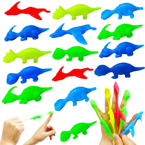 SIXSSSM 15 Piezas Mini Figuras De Dinosaurios Tirachinas,Mini Figuras De Dinosaurios De Goma,Dinosaurio Tirachinas De Dedos,Juguetes Dedos Dinosaurio Tirachinas,para Niños y Adultos.(Random Color)