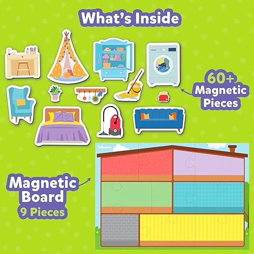 Skillmatics Magnetopia - Diseña tu casa, juego de simulación interactivo con más de 60 piezas magnéticas, regalos para edades de 3 a 7 años