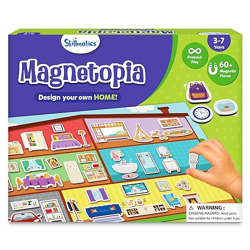 Skillmatics Magnetopia - Diseña tu casa, juego de simulación interactivo con más de 60 piezas magnéticas, regalos para edades de 3 a 7 años