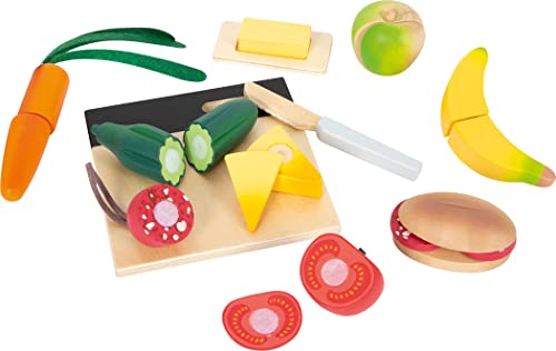 Small Foot Set de Corte Almuerzo Fresco, Madera, Alimentos Cocina Infantil, Juego de rol a Partir de 3 años, 12331 Juguete, Multicolor