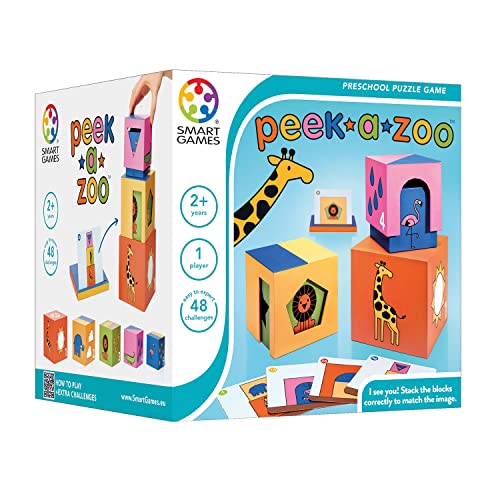 Smart Games - Peek-A-Zoo - Brainstorming educativo - Juego de estrategia de varios niveles y construcción de habilidades para preescolares - 2 años en adelante - 1 jugador - Multilingüe - 524632.