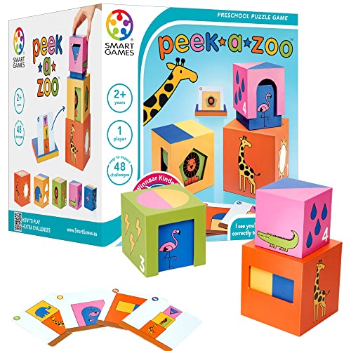 Smart Games - Peek-A-Zoo - Brainstorming educativo - Juego de estrategia de varios niveles y construcción de habilidades para preescolares - 2 años en adelante - 1 jugador - Multilingüe - 524632.