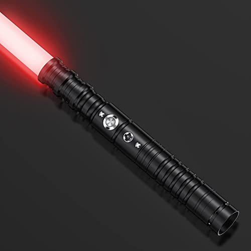 SMAUTOP Sable de luz, Sable RGB de 7 Colores con empuñadura de Metal, Efectos de Sonido de balanceo Suave y Lucha, Juguetes de Regalo y Cosplay para niños, Carga USB (63 cm-Negro)