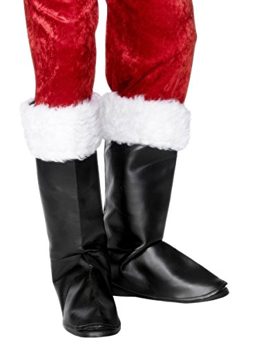 Smiffys-28933 Fundas para Botas de Papá Noel, con Pelaje, Color Negro, Tamaño único (Smiffy'S 28933)