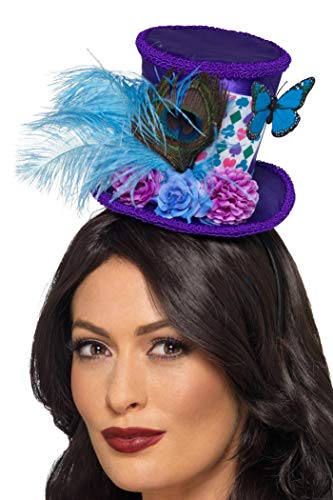 Smiffys 48887 Mad Hatter Mini - Gorro de plumas para mujer, color morado, talla única