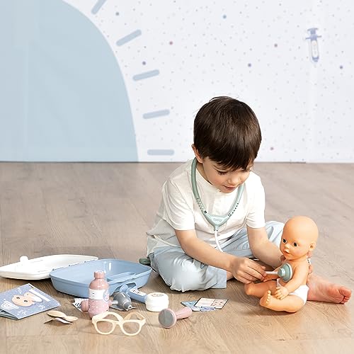 Smoby- Maletín Pediatra Baby Care- para el Cuidado de la Salud de Tus Muñecos, 19 Accesorios, Estetoscopio, Jeringuilla, Termómetro, Libreta, A Partir 3 años (7600240306)