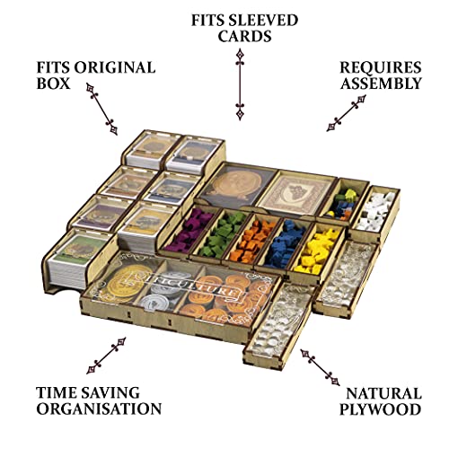 SMONEX Viticulture Organizador de juegos de mesa compatible con Viticulture Essential Edition y todas las expansiones, caja organizadora de viticultura hecha de madera contrachapada natural