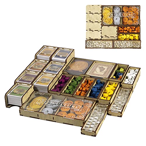 SMONEX Viticulture Organizador de juegos de mesa compatible con Viticulture Essential Edition y todas las expansiones, caja organizadora de viticultura hecha de madera contrachapada natural