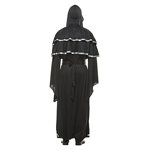 Snailify traje de monje medieval de mago oscuro para hombre, disfraz con capucha de padrino místico, disfraz con capucha, capa de Halloween, Cosplay, negro, plateado, XL