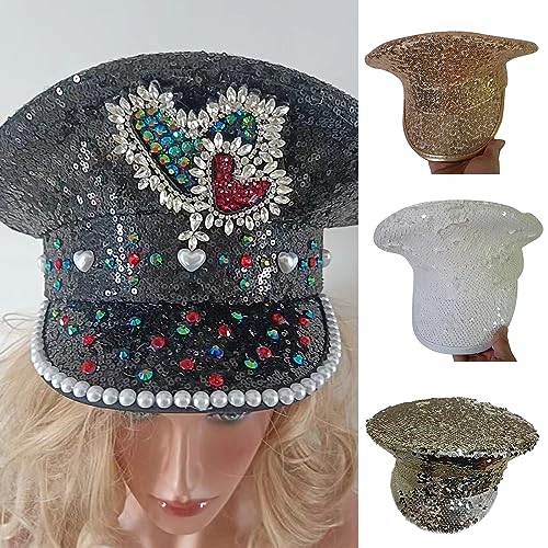 Sombrero de forma sombrero fiesta baile tachonado brillante accesorios escena para DJ sombreros club gorra juego rol sombrero ancha