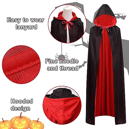 SPERMUOY Juego de Disfraz de Vampiro para Niños,Capa de Vampiro Negro Rojo con Capucha, Capa de Vampiro para Niños con Tatuajes Temporales,Juego de Disfraz de Vampiro para Niños (B)