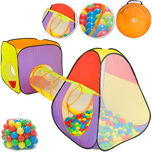 Spielwerk Tienda de Campaña Juego Infantil 3en1 Plegable Túnel XL Tipi Piscina Incl. 200 Bolas PE