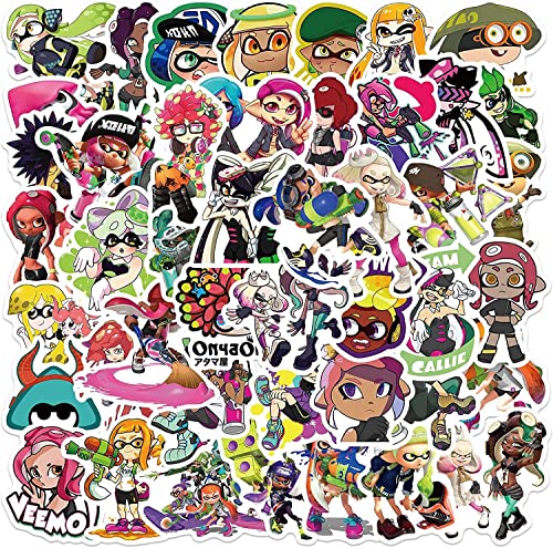 Splatoon Pegatinas para Botella de Agua para Adolescentes, niños, 50 calcomanías geniales para Juegos de Disparos para computadora portátil, Bicicleta, Guitarra