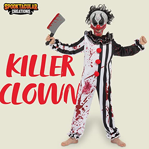 Spooktacular Creations Boy Bleeding Killer Clown Disfraz, disfraz de payaso slasher de terror para fiestas de vestir de Halloween, fiesta temática de miedo, papel de payaso asesino jugando-M