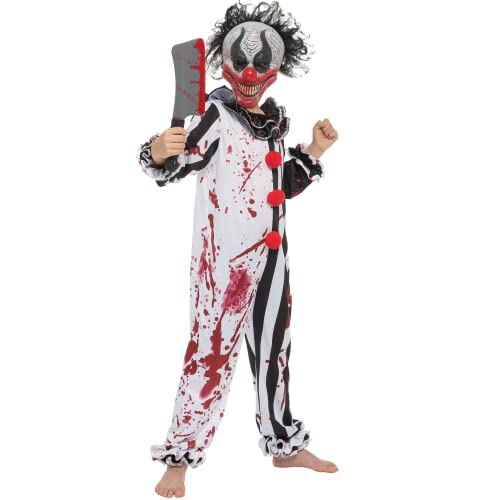 Spooktacular Creations Boy Bleeding Killer Clown Disfraz, disfraz de payaso slasher de terror para fiestas de vestir de Halloween, fiesta temática de miedo, papel de payaso asesino jugando-M