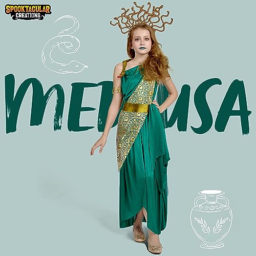 Spooktacular Creations Disfraces de Niñas de Medusa, Disfraz de Medusa Verde con Brazalete de Medusa para Fiestas de Disfraces de Halloween Medio (8-10 años)