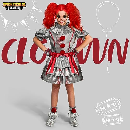 Spooktacular Creations Disfraz de Payaso de chicas, vestido de payaso malvado, disfraz de bufón de miedo para niñas Halloween Dress up, juego de roles, cosplay-l