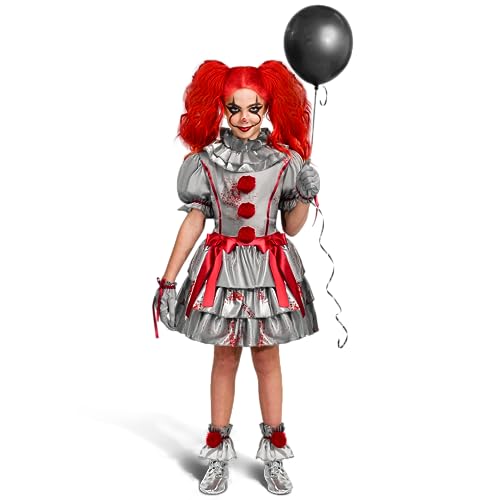 Spooktacular Creations Disfraz de Payaso de chicas, vestido de payaso malvado, disfraz de bufón de miedo para niñas Halloween Dress up, juego de roles, cosplay-l