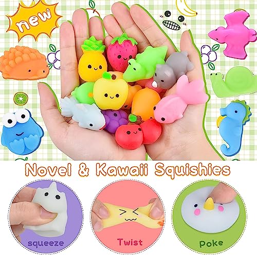 Squishys 100 Pcs Kawaii Squishy Mini Juguete Suave de Alivio de Estrés, Juguete Pegajoso de Silicona Animales, Juguete Divertido Sin tóxico para Niños y Adultos, Patrón Aleatorio