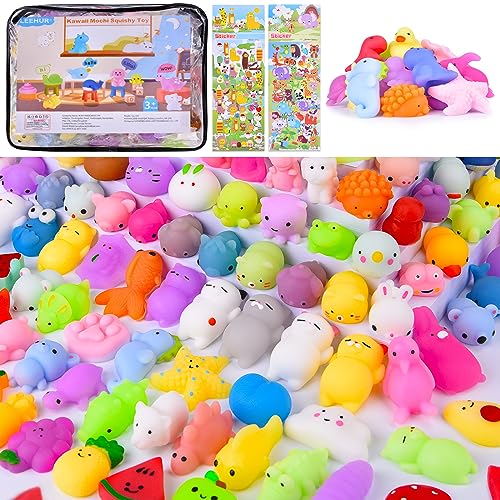 Squishys 100 Pcs Kawaii Squishy Mini Juguete Suave de Alivio de Estrés, Juguete Pegajoso de Silicona Animales, Juguete Divertido Sin tóxico para Niños y Adultos, Patrón Aleatorio