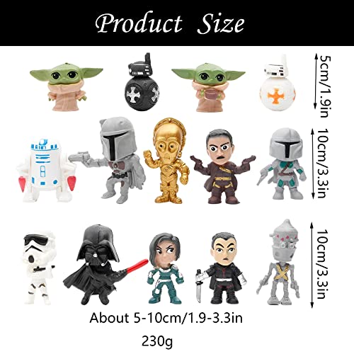 Star Wars Figuras, 14 Piezas WKxinxuan Yoda Decoración Cumpleaños, Figuras Anime Decoracion Fiesta Happy Birthday Decoración Cumpleaños Niño Tarta Cumpleaños Decoracion Topper Cake Topper