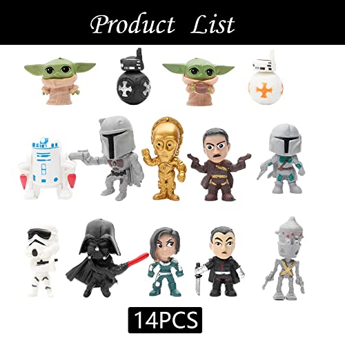 Star Wars Figuras, 14 Piezas WKxinxuan Yoda Decoración Cumpleaños, Figuras Anime Decoracion Fiesta Happy Birthday Decoración Cumpleaños Niño Tarta Cumpleaños Decoracion Topper Cake Topper