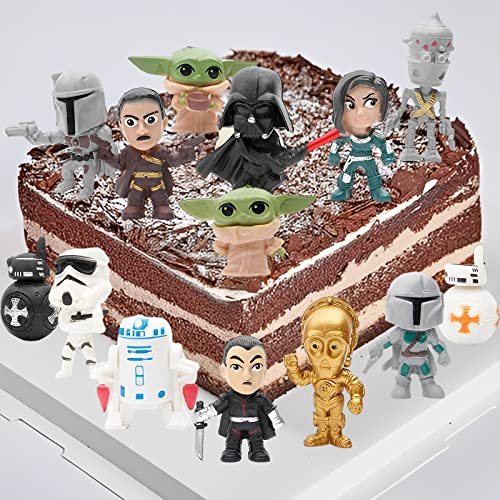 Star Wars Figuras, 14 Piezas WKxinxuan Yoda Decoración Cumpleaños, Figuras Anime Decoracion Fiesta Happy Birthday Decoración Cumpleaños Niño Tarta Cumpleaños Decoracion Topper Cake Topper