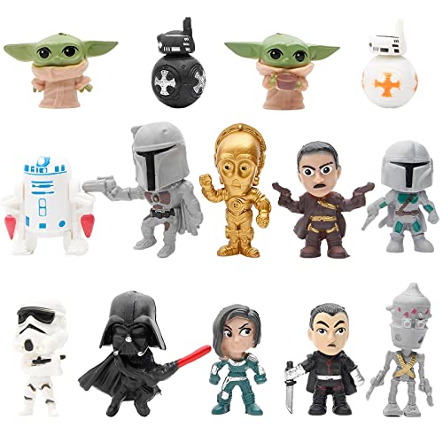 Star Wars Figuras, 14 Piezas WKxinxuan Yoda Decoración Cumpleaños, Figuras Anime Decoracion Fiesta Happy Birthday Decoración Cumpleaños Niño Tarta Cumpleaños Decoracion Topper Cake Topper