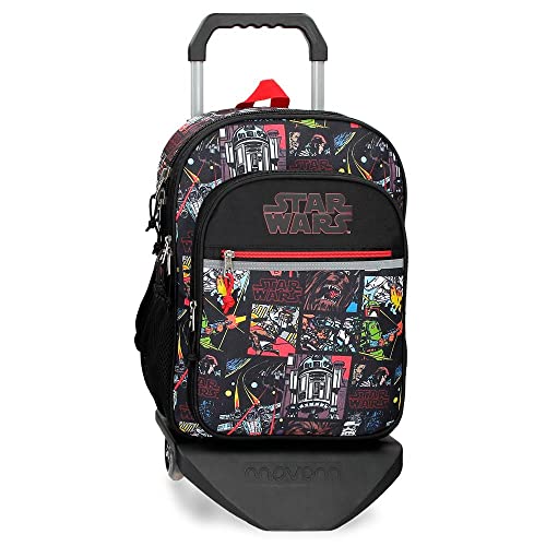 Star Wars Galactic Team Mochila Escolar Doble Compartimento con Carro Negro 30x40x13 cms Poliéster 15,6L