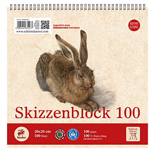 Staufen Juego de 2 blocs de bocetos de Durer, formato Q 20 x 20 cm, 100 hojas de 100 g/m², ideal como bloc de dibujo o bloc de pintura