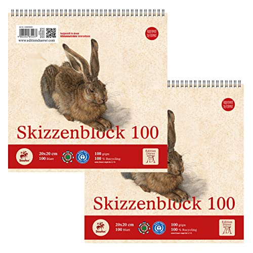 Staufen Juego de 2 blocs de bocetos de Durer, formato Q 20 x 20 cm, 100 hojas de 100 g/m², ideal como bloc de dibujo o bloc de pintura