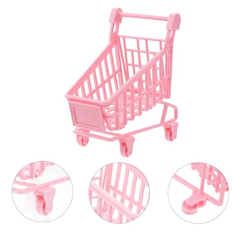 STOBOK 1 Pc Mini Juguete De Almacenamiento De Supermercado Juguetes Carrito De Compras De Escritorio Helados Juguete Cesta Almacenaje Infantil Carro Rosa Titular De La Pluma Bebé Madre